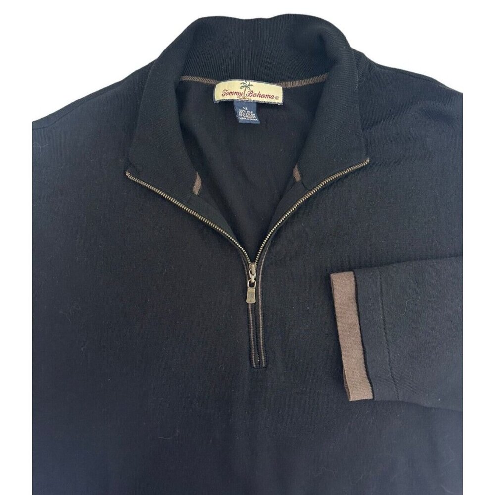Tommy Bahama 1/4 Zip Black Brown Mens Pullover Sweater‎ Size XL Silk/Nylon
